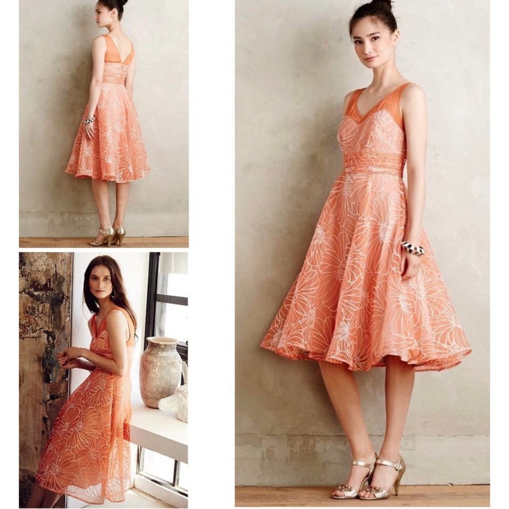 Anthropologie Peach Lace Midi Dress